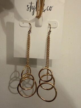 NWT Style & Co. Gold Multi-Ring Chain Drop Earrings